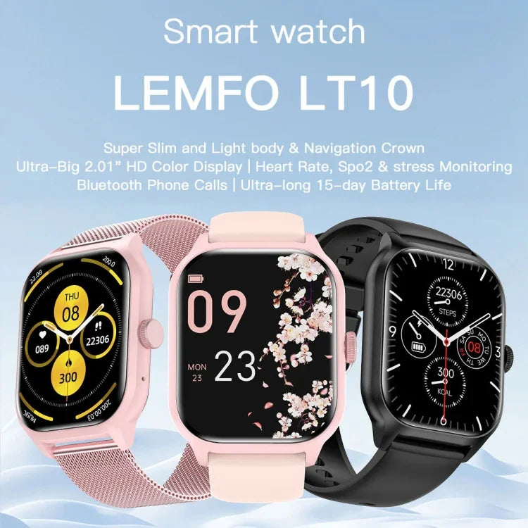 Đồng Hồ Thông Minh LEMFO LT10 Màn Hình TFT 2.01 inch Hỗ Trợ Gọi Bluetooth / Theo Dõi Sức Khỏe, Dây Đeo Thép, Dây Đeo Silicone