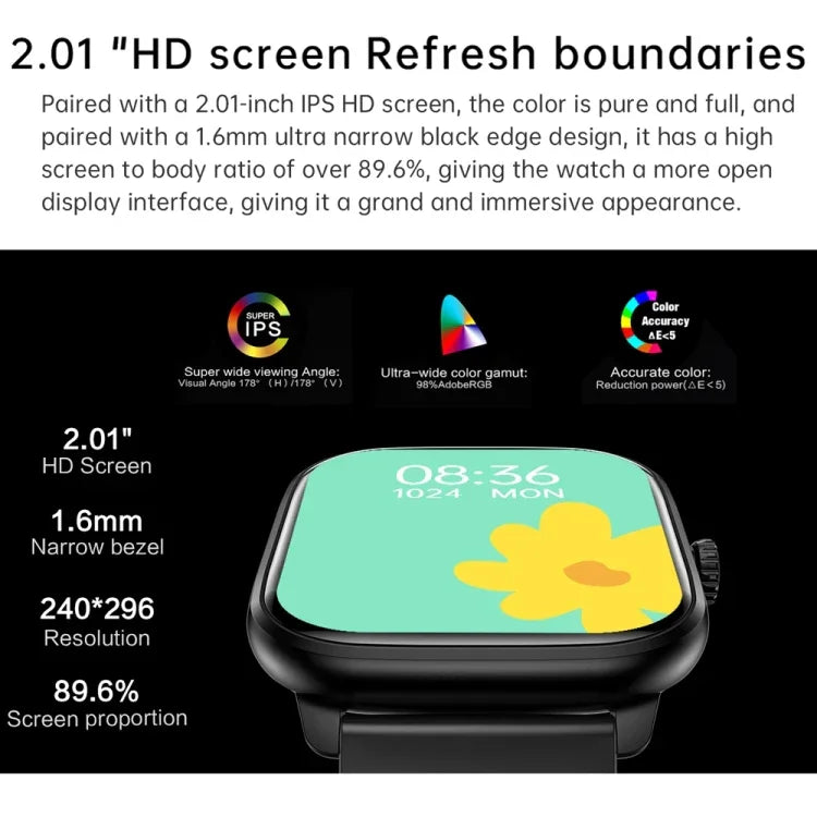Đồng Hồ Thông Minh Y80 Màn Hình IPS HD 2.01 inch Hỗ Trợ Gọi Bluetooth / Theo Dõi Sức Khỏe