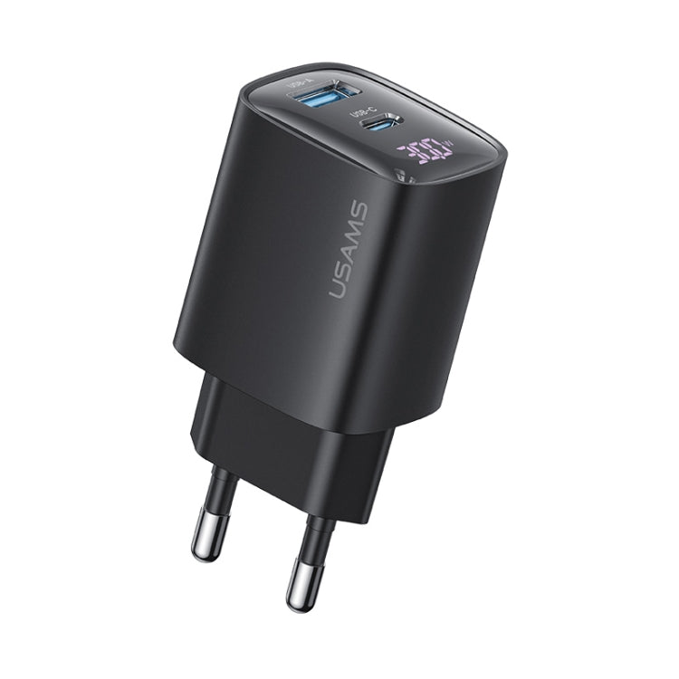 Bộ sạc GaN hiển thị kỹ thuật số 30W cổng đôi USB+USB-C / Type-C USAMS CC229, phích cắm EU