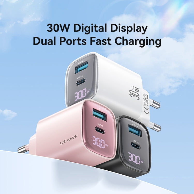 Bộ sạc GaN hiển thị kỹ thuật số 30W cổng đôi USB+USB-C / Type-C USAMS CC229, phích cắm EU