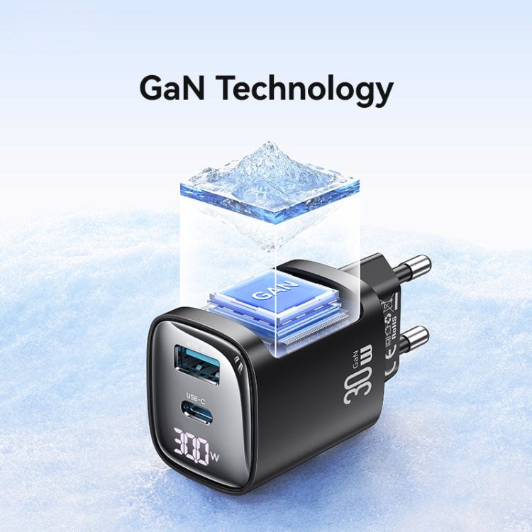 Bộ sạc GaN hiển thị kỹ thuật số 30W cổng đôi USB+USB-C / Type-C USAMS CC229, phích cắm EU
