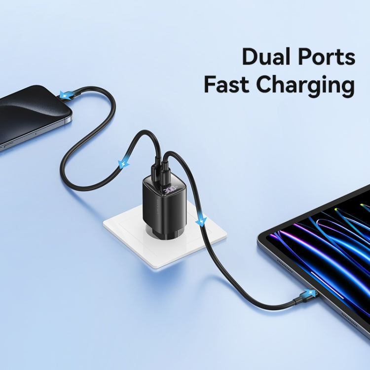 Bộ sạc GaN hiển thị kỹ thuật số 30W cổng đôi USB+USB-C / Type-C USAMS CC229, phích cắm EU