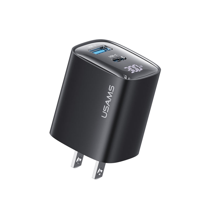 Bộ sạc GaN hiển thị kỹ thuật số 30W cổng đôi USB+USB-C / Type-C USAMS CC230, phích cắm US