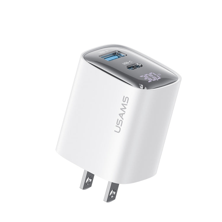 Bộ sạc GaN hiển thị kỹ thuật số 30W cổng đôi USB+USB-C / Type-C USAMS CC230, phích cắm US