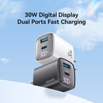 Bộ sạc GaN hiển thị kỹ thuật số 30W cổng đôi USB+USB-C / Type-C USAMS CC230, phích cắm US
