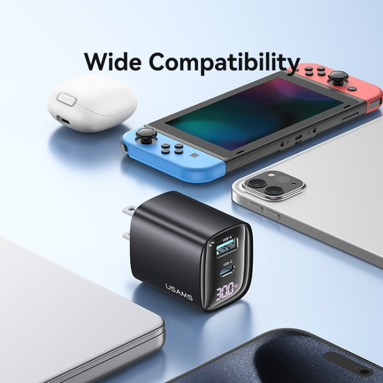 Bộ sạc GaN hiển thị kỹ thuật số 30W cổng đôi USB+USB-C / Type-C USAMS CC230, phích cắm US
