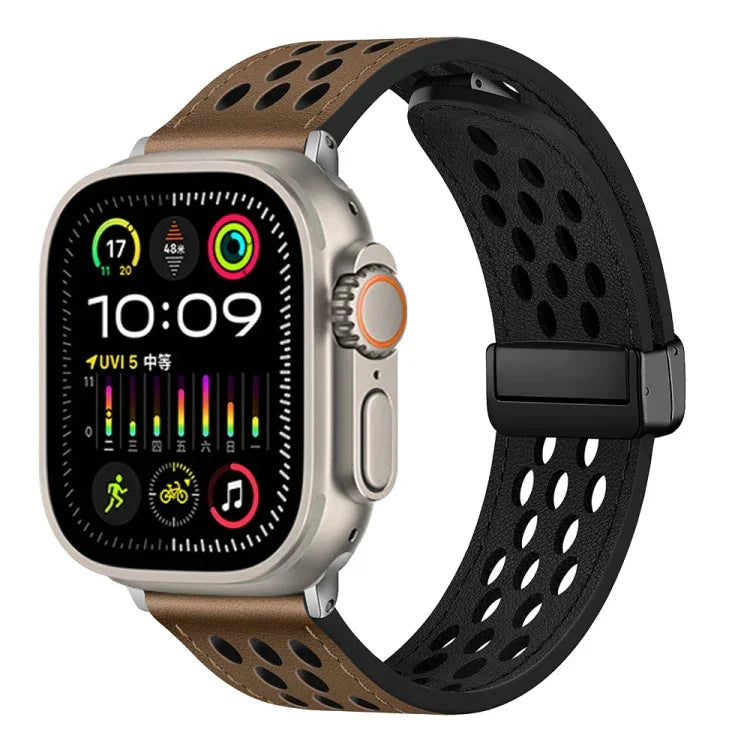 Dây đồng hồ da PU khóa gập kiểu lỗ, Dành cho Apple Watch Ultra 49mm