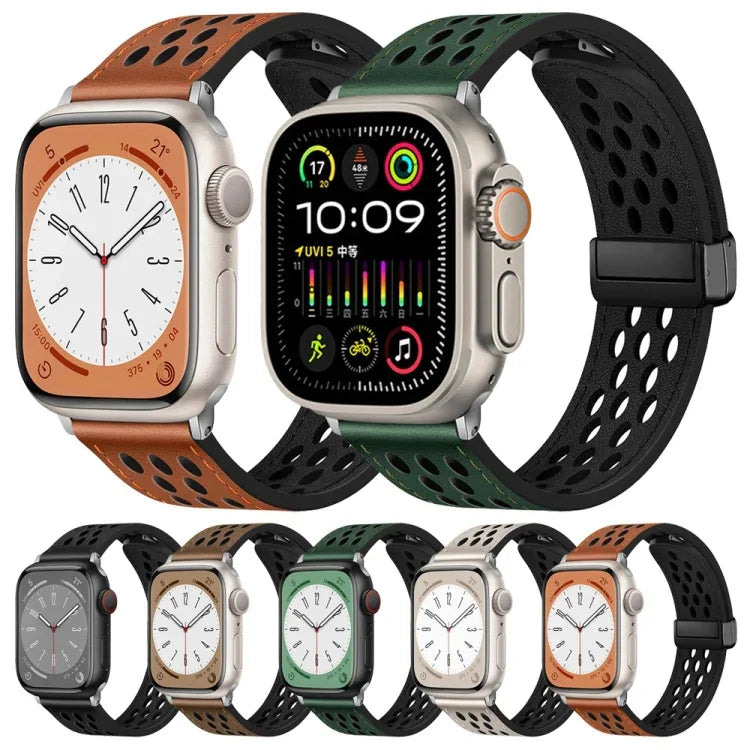 Dây đồng hồ da PU khóa gập kiểu lỗ, Dành cho Apple Watch Ultra 49mm