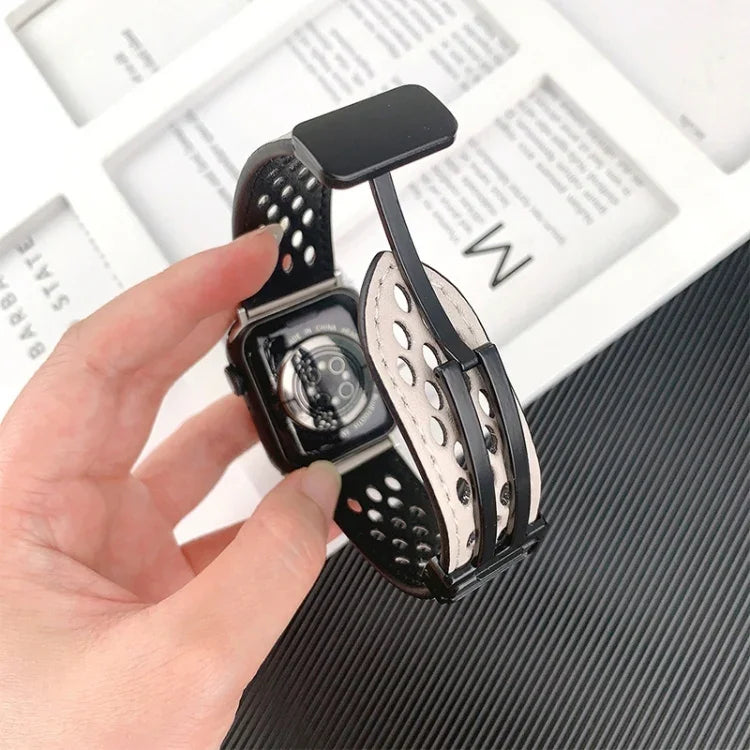 Dây đồng hồ da PU khóa gập kiểu lỗ, Dành cho Apple Watch Ultra 49mm