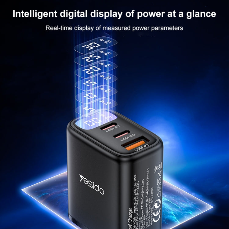Sạc hiển thị kỹ thuật số Yesido YC69 30W USB + Dual USB-C / Type-C, Thông số kỹ thuật: Phích cắm EU, YC69
