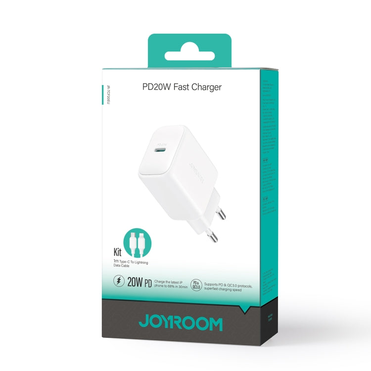 Bộ sạc cổng Type-C PD20W JOYROOM JR-TCF20 kèm cáp Type-C sang 8 Pin, phích cắm EU + cáp Type-C sang 8 Pin