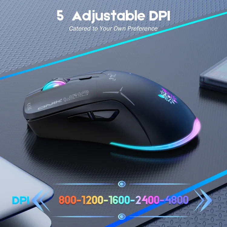 Chuột chơi game ONIKUMA CW917 RGB 4800DPI chế độ kép có dây + không dây 2.4GHz, CW917 (Đen), CW917 (Trắng)