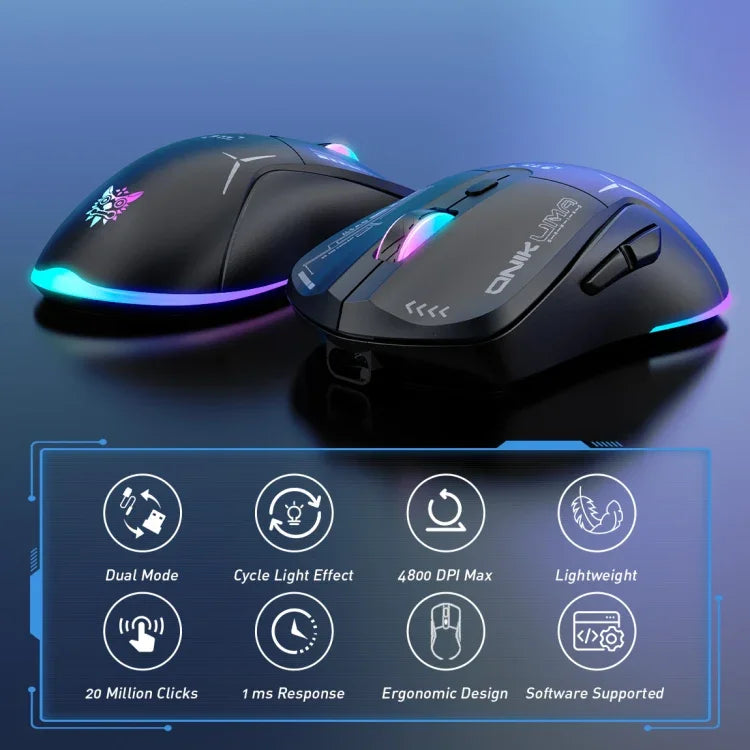 Chuột chơi game ONIKUMA CW917 RGB 4800DPI chế độ kép có dây + không dây 2.4GHz, CW917 (Đen), CW917 (Trắng)