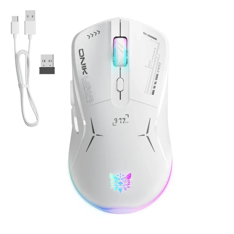 Chuột chơi game ONIKUMA CW917 RGB 4800DPI chế độ kép có dây + không dây 2.4GHz, CW917 (Đen), CW917 (Trắng)