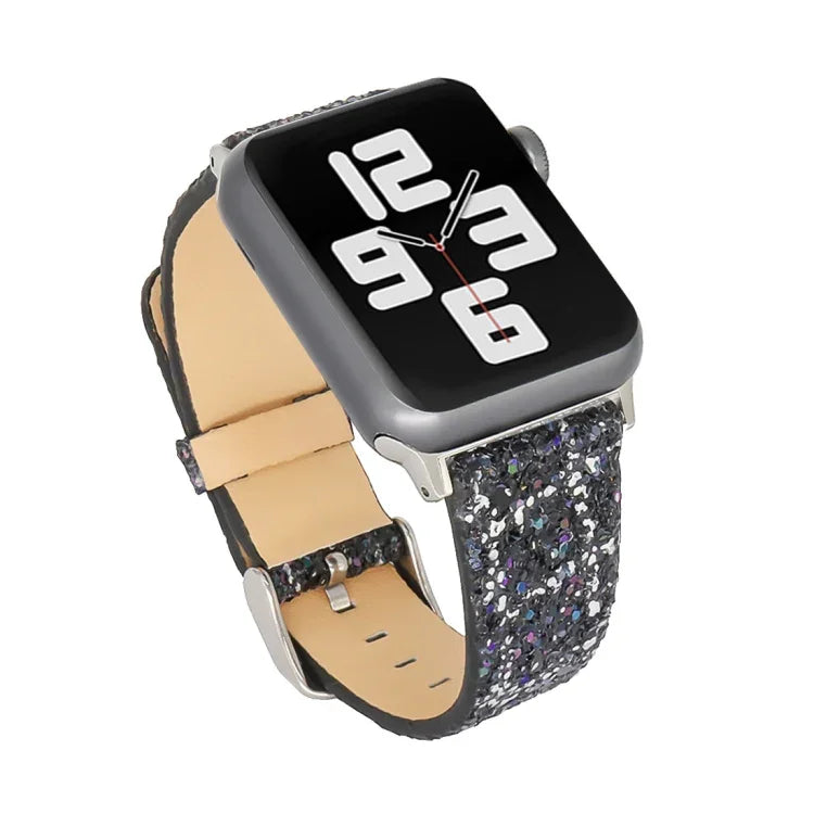Dây Đeo Đồng Hồ Da Thay Thế Đính Kim Sa Lấp Lánh, Dành Cho Apple Watch 5 & 4 44mm / 3 & 2 & 1 42mm, Dành Cho Apple Watch Series 7 41mm / 6 & SE & 5 & 4 40mm / 3 & 2 & 1 38mm, Dành Cho Apple Watch Series 8&7 41mm / SE 2&6&SE&5&4 40mm / 3&2&1 38mm