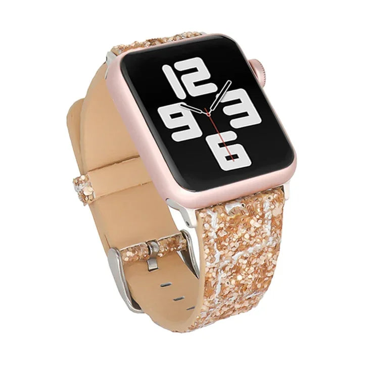 Dây Đeo Đồng Hồ Da Thay Thế Đính Kim Sa Lấp Lánh, Dành Cho Apple Watch 5 & 4 44mm / 3 & 2 & 1 42mm, Dành Cho Apple Watch Series 7 41mm / 6 & SE & 5 & 4 40mm / 3 & 2 & 1 38mm, Dành Cho Apple Watch Series 8&7 41mm / SE 2&6&SE&5&4 40mm / 3&2&1 38mm
