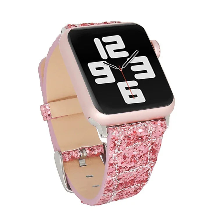 Dây Đeo Đồng Hồ Da Thay Thế Đính Kim Sa Lấp Lánh, Dành Cho Apple Watch 5 & 4 44mm / 3 & 2 & 1 42mm, Dành Cho Apple Watch Series 7 41mm / 6 & SE & 5 & 4 40mm / 3 & 2 & 1 38mm, Dành Cho Apple Watch Series 8&7 41mm / SE 2&6&SE&5&4 40mm / 3&2&1 38mm