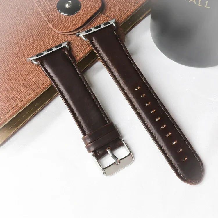 Dây Đeo Đồng Hồ Da Thật Họa Tiết Da Ngựa Điên Retro Đuôi Tròn Thay Thế, Dành Cho Apple Watch 5 & 4 44mm / 3 & 2 & 1 42mm, Dành Cho Apple Watch Series 7 41mm / 6 & SE & 5 & 4 40mm / 3 & 2 & 1 38mm