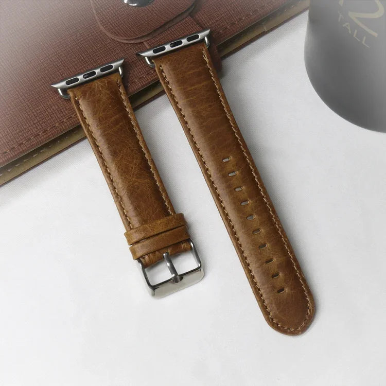 Dây Đeo Đồng Hồ Da Thật Họa Tiết Da Ngựa Điên Retro Đuôi Tròn Thay Thế, Dành Cho Apple Watch 5 & 4 44mm / 3 & 2 & 1 42mm, Dành Cho Apple Watch Series 7 41mm / 6 & SE & 5 & 4 40mm / 3 & 2 & 1 38mm