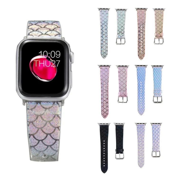 Dây đồng hồ thay thế họa tiết vảy cá lấp lánh đổi màu, dành cho Apple Watch 5 & 4 40mm / 3 & 2 & 1 38mm, dành cho Apple Watch 5 & 4 44mm / 3 & 2 & 1 42mm