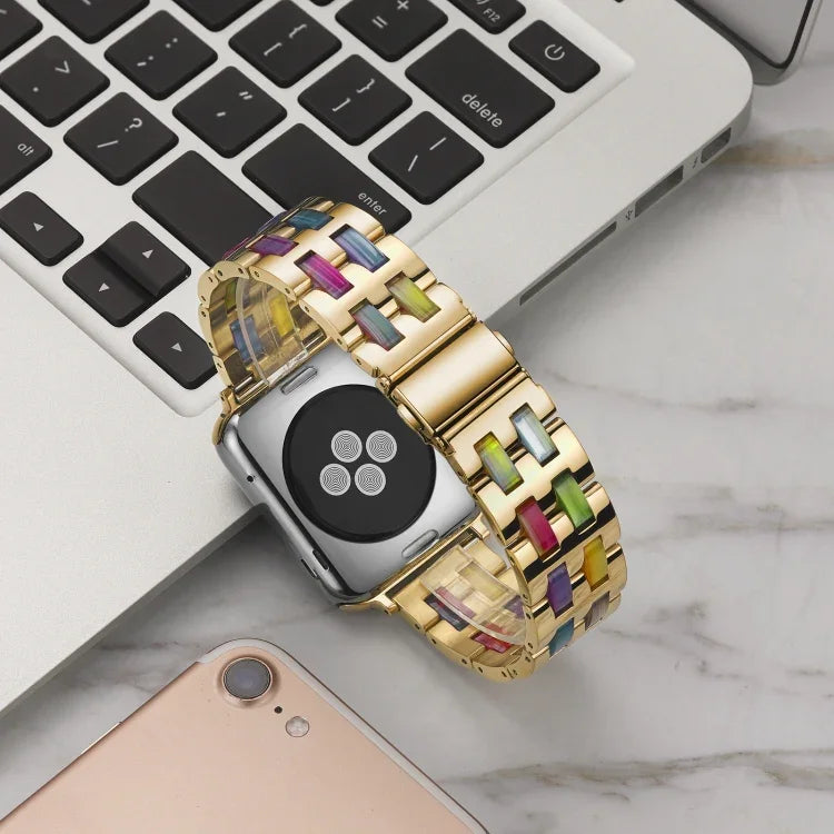 Dây đeo đồng hồ bằng thép không gỉ + nhựa, dành cho Apple Watch 5 & 4 44mm / 3 & 2 & 1 42mm, dành cho Apple Watch Series 8&7 41mm / SE 2&6&SE&5&4 40mm / 3&2&1 38mm, dành cho Apple Watch Series 7 41mm / 6 & SE & 5 & 4 40mm / 3 & 2 & 1 38mm
