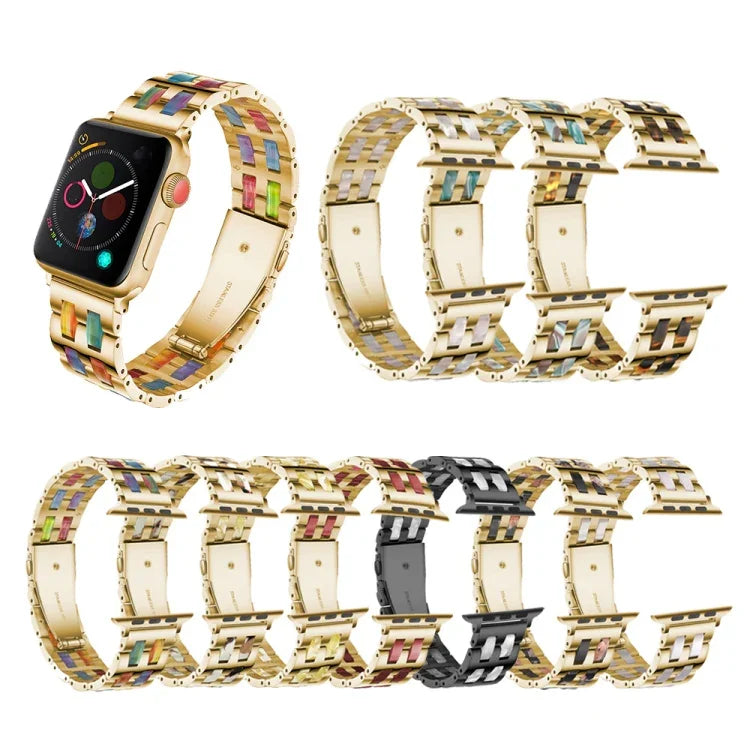 Dây đeo đồng hồ bằng thép không gỉ + nhựa, dành cho Apple Watch 5 & 4 44mm / 3 & 2 & 1 42mm, dành cho Apple Watch Series 8&7 41mm / SE 2&6&SE&5&4 40mm / 3&2&1 38mm, dành cho Apple Watch Series 7 41mm / 6 & SE & 5 & 4 40mm / 3 & 2 & 1 38mm