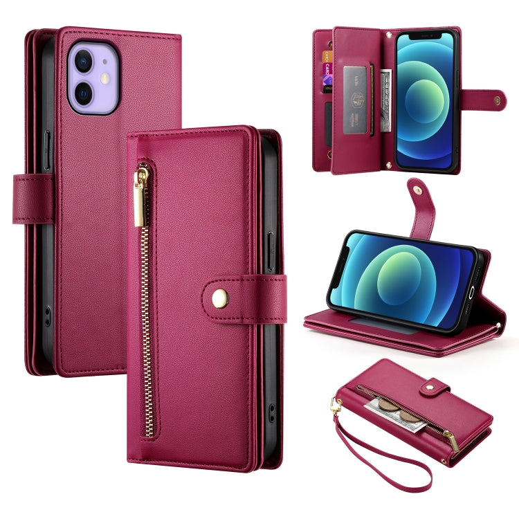 Nine Card-slot Zipper Wallet Bag Leather Phone Case, For iPhone 14 Pro Max, For iPhone 13 Pro Max, For iPhone 13 Pro, For iPhone 13, For iPhone 13 mini, For iPhone 12 / 12 Pro, For iPhone 12 Pro Max, For iPhone 12 mini