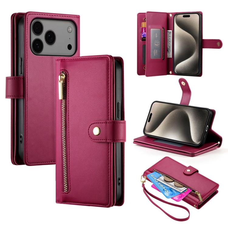 Ví da có khóa kéo và 9 khe đựng thẻ, Ốp lưng điện thoại, Dành cho iPhone 17 Pro Max, Dành cho iPhone 17 Pro, Dành cho iPhone 17, Dành cho iPhone Air, Dành cho iPhone 16e, Dành cho iPhone 16 Pro Max, Dành cho iPhone 16 Pro, Dành cho iPhone 16 Plus