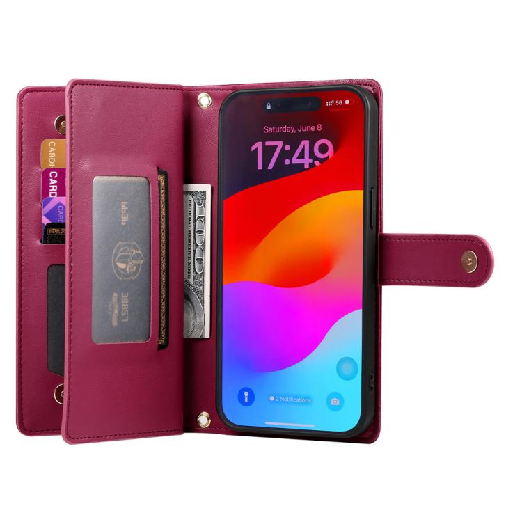 Ví da có khóa kéo và 9 khe đựng thẻ, Ốp lưng điện thoại, Dành cho iPhone 17 Pro Max, Dành cho iPhone 17 Pro, Dành cho iPhone 17, Dành cho iPhone Air, Dành cho iPhone 16e, Dành cho iPhone 16 Pro Max, Dành cho iPhone 16 Pro, Dành cho iPhone 16 Plus