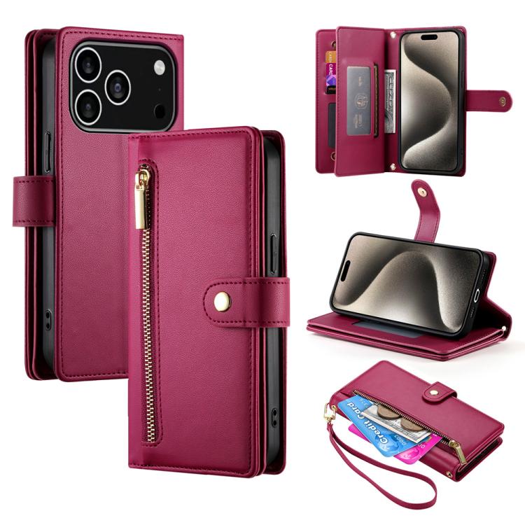 Ví da có khóa kéo và 9 khe đựng thẻ, Ốp lưng điện thoại, Dành cho iPhone 17 Pro Max, Dành cho iPhone 17 Pro, Dành cho iPhone 17, Dành cho iPhone Air, Dành cho iPhone 16e, Dành cho iPhone 16 Pro Max, Dành cho iPhone 16 Pro, Dành cho iPhone 16 Plus