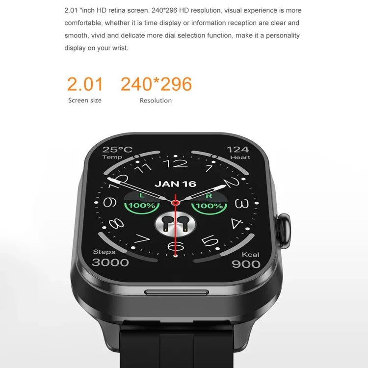 Đồng hồ thông minh D8 Pro màn hình 2.01 inch tai nghe Bluetooth 2 trong 1 dây silicone, hỗ trợ NFC kèm vỏ bảo vệ