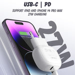 Bộ sạc nhanh PD27W USB-C / Type-C LDNIO A1206C kèm cáp 8 Pin dài 1m, phích cắm EU