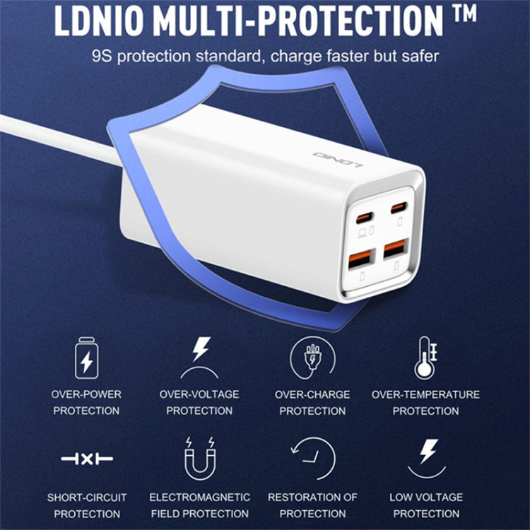 Bộ sạc nhanh LDNIO A4610C PD65W đôi USB-C / Type-C + đôi USB, chiều dài cáp: 1.5m, phích cắm EU, A4610C (phích cắm UK), phích cắm US