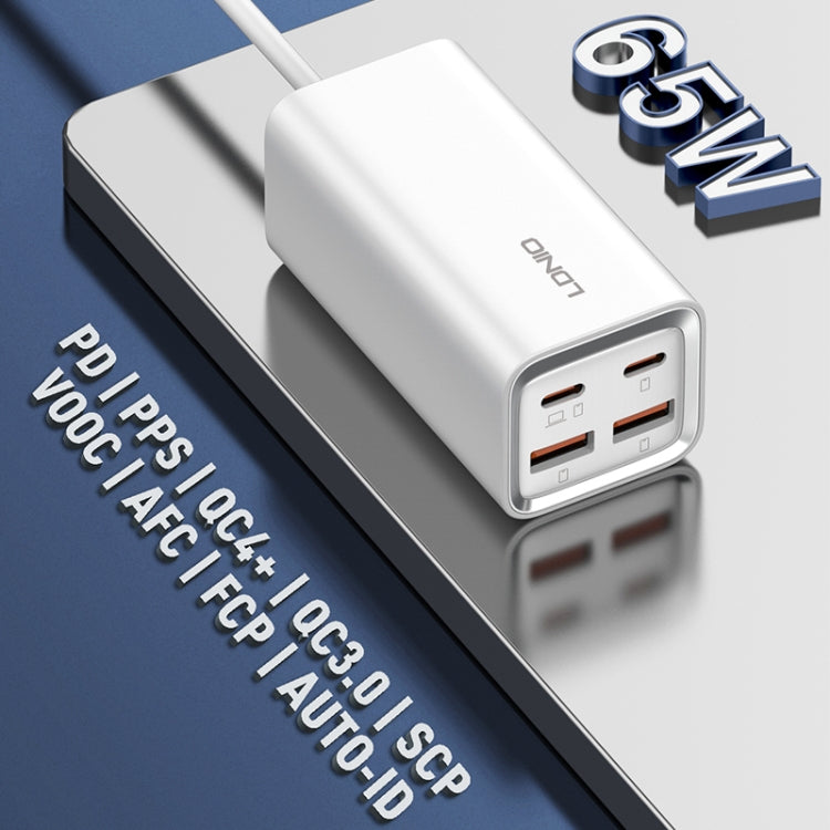 Bộ sạc nhanh LDNIO A4610C PD65W đôi USB-C / Type-C + đôi USB, chiều dài cáp: 1.5m, phích cắm EU, A4610C (phích cắm UK), phích cắm US