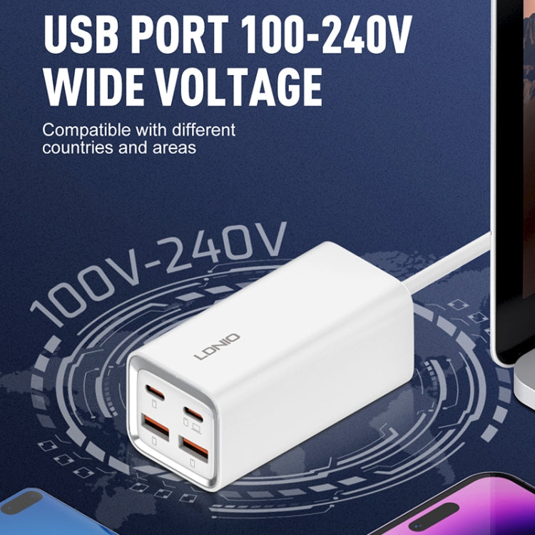 Bộ sạc nhanh LDNIO A4610C PD65W đôi USB-C / Type-C + đôi USB, chiều dài cáp: 1.5m, phích cắm EU, A4610C (phích cắm UK), phích cắm US
