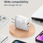 Bộ sạc nhanh QC3.0 / PD20W USB + Type-C LDNIO Q229 kèm cáp USB sang 8 Pin dài 1m, phích cắm EU, phích cắm UK, phích cắm US