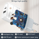 Bộ sạc nhanh QC3.0 / PD20W USB + Type-C LDNIO Q229 kèm cáp USB sang 8 Pin dài 1m, phích cắm EU, phích cắm UK, phích cắm US