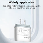 Bộ sạc nhanh QC3.0 / PD20W USB + Type-C LDNIO Q229 kèm cáp USB sang 8 Pin dài 1m, phích cắm EU, phích cắm UK, phích cắm US