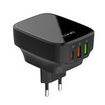 Bộ sạc 32W LDNIO Q334 cổng Type-C + đôi USB kèm cáp USB-C / Type-C sang USB-C / Type-C dài 1m, phích cắm EU, phích cắm UK, phích cắm US