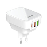 Bộ sạc 32W LDNIO Q334 cổng Type-C + đôi USB kèm cáp USB-C / Type-C sang USB-C / Type-C dài 1m, phích cắm EU, phích cắm UK, phích cắm US