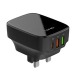 Bộ sạc 32W LDNIO Q334 cổng Type-C + đôi USB kèm cáp USB-C / Type-C sang USB-C / Type-C dài 1m, phích cắm EU, phích cắm UK, phích cắm US