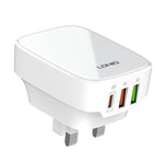 Bộ sạc 32W LDNIO Q334 cổng Type-C + đôi USB kèm cáp USB-C / Type-C sang USB-C / Type-C dài 1m, phích cắm EU, phích cắm UK, phích cắm US