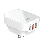 Bộ sạc 32W LDNIO Q334 cổng Type-C + đôi USB kèm cáp USB-C / Type-C sang USB-C / Type-C dài 1m, phích cắm EU, phích cắm UK, phích cắm US