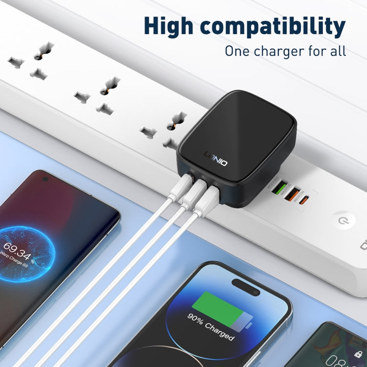 Bộ sạc 32W LDNIO Q334 cổng Type-C + đôi USB kèm cáp USB-C / Type-C sang USB-C / Type-C dài 1m, phích cắm EU, phích cắm UK, phích cắm US