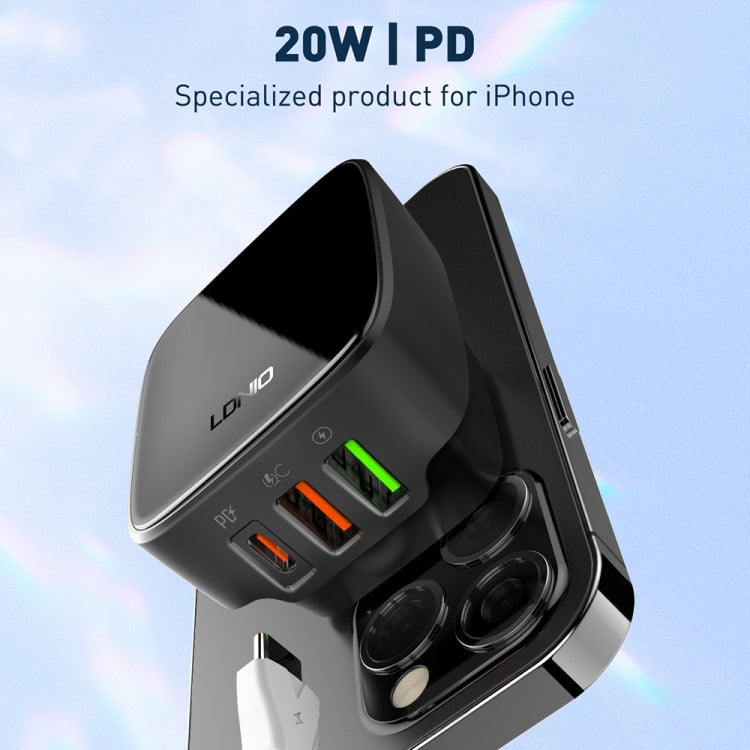 Bộ sạc 32W LDNIO Q334 cổng Type-C + đôi USB kèm cáp USB-C / Type-C sang USB-C / Type-C dài 1m, phích cắm EU, phích cắm UK, phích cắm US