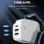 Bộ sạc 32W LDNIO Q334 cổng Type-C + đôi USB kèm cáp USB-C / Type-C sang USB-C / Type-C dài 1m, phích cắm EU, phích cắm UK, phích cắm US