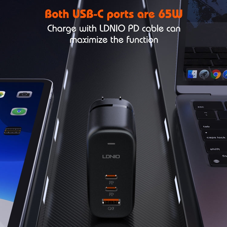 Bộ sạc 65W LDNIO Q366 cổng USB + đôi Type-C kèm cáp USB-C / Type-C sang USB-C / Type-C dài 1m, phích cắm EU, phích cắm UK, phích cắm US