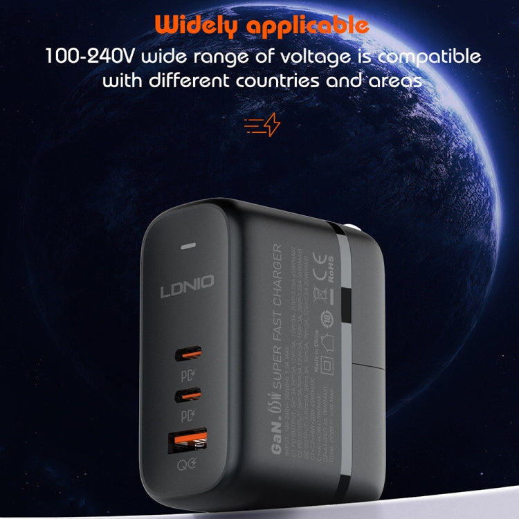 Bộ sạc 65W LDNIO Q366 cổng USB + đôi Type-C kèm cáp USB-C / Type-C sang USB-C / Type-C dài 1m, phích cắm EU, phích cắm UK, phích cắm US