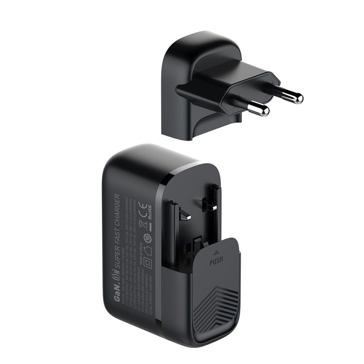 Bộ sạc GaN 65W LDNIO Q367 3 cổng USB-C / Type-C kèm cáp USB-C / Type-C sang USB-C / Type-C dài 1m, phích cắm EU, phích cắm UK, phích cắm US