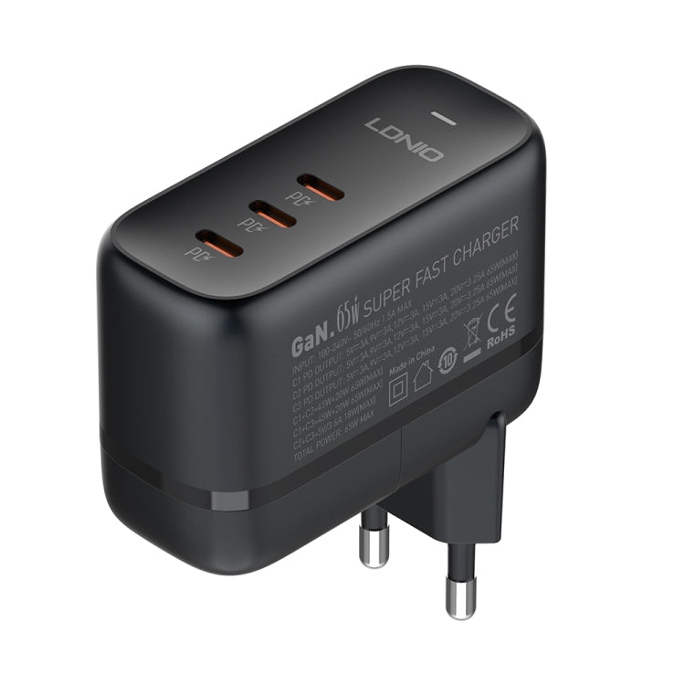 Bộ sạc GaN 65W LDNIO Q367 3 cổng USB-C / Type-C kèm cáp USB-C / Type-C sang USB-C / Type-C dài 1m, phích cắm EU, phích cắm UK, phích cắm US